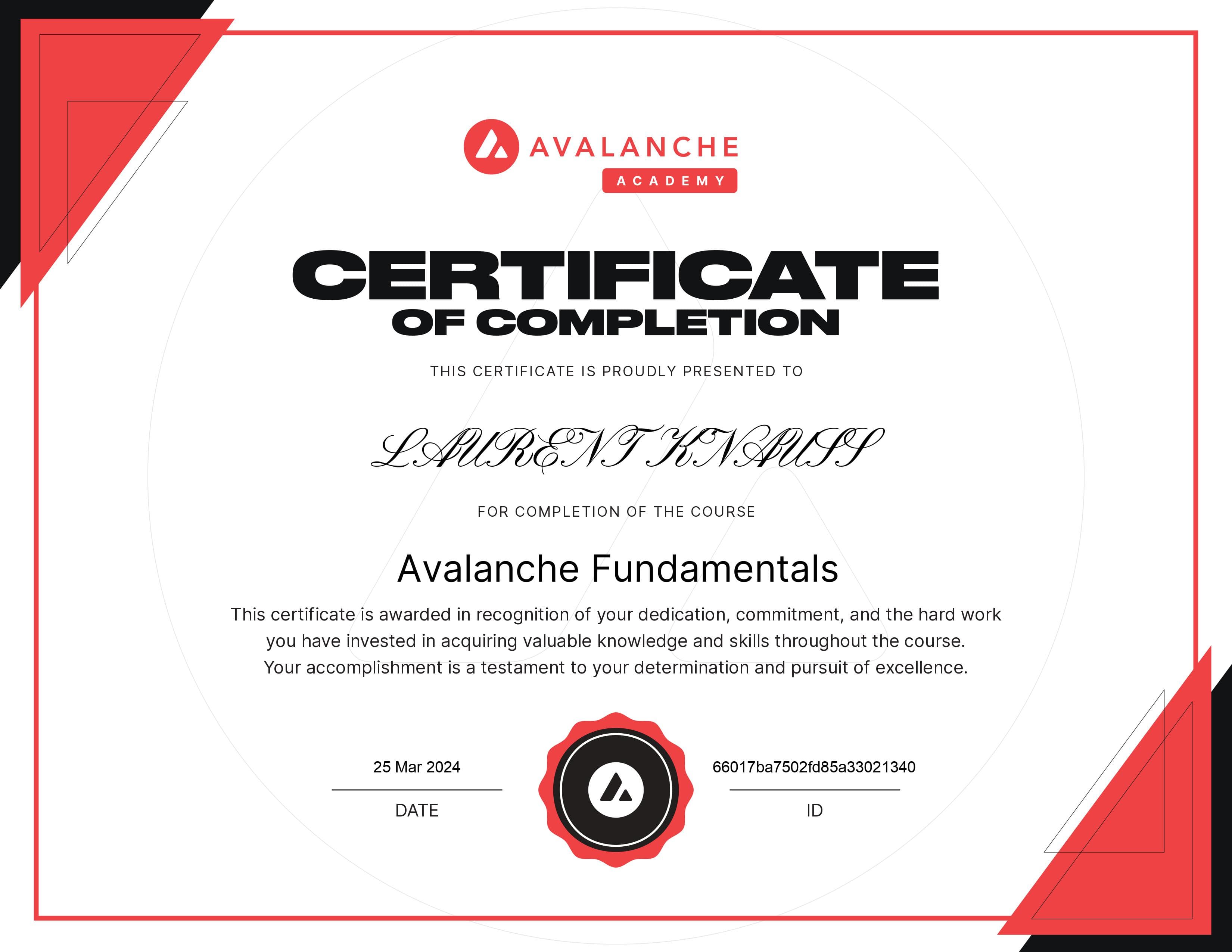 Avalanche blockchain certification