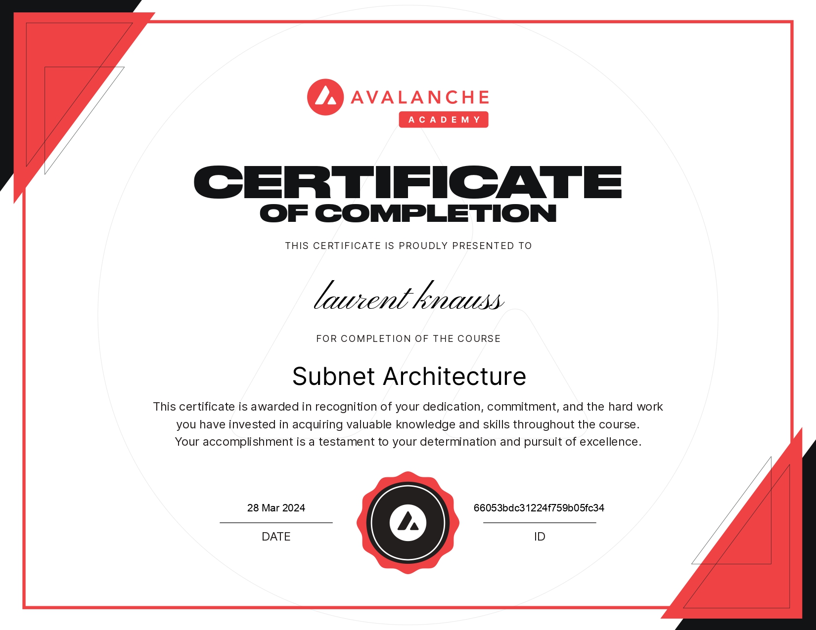 Laurent Knauss — Avalanche certification
