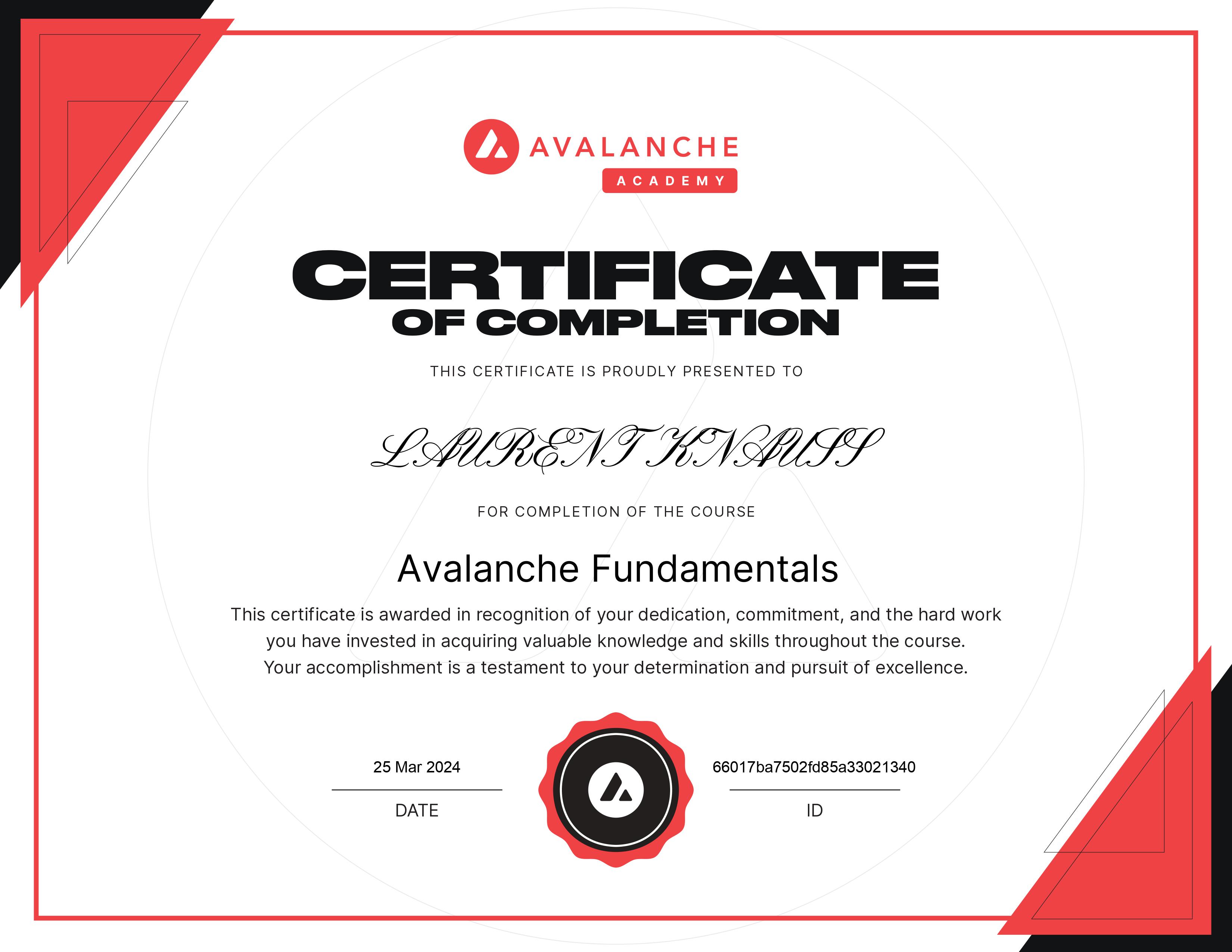 Avalanche certification